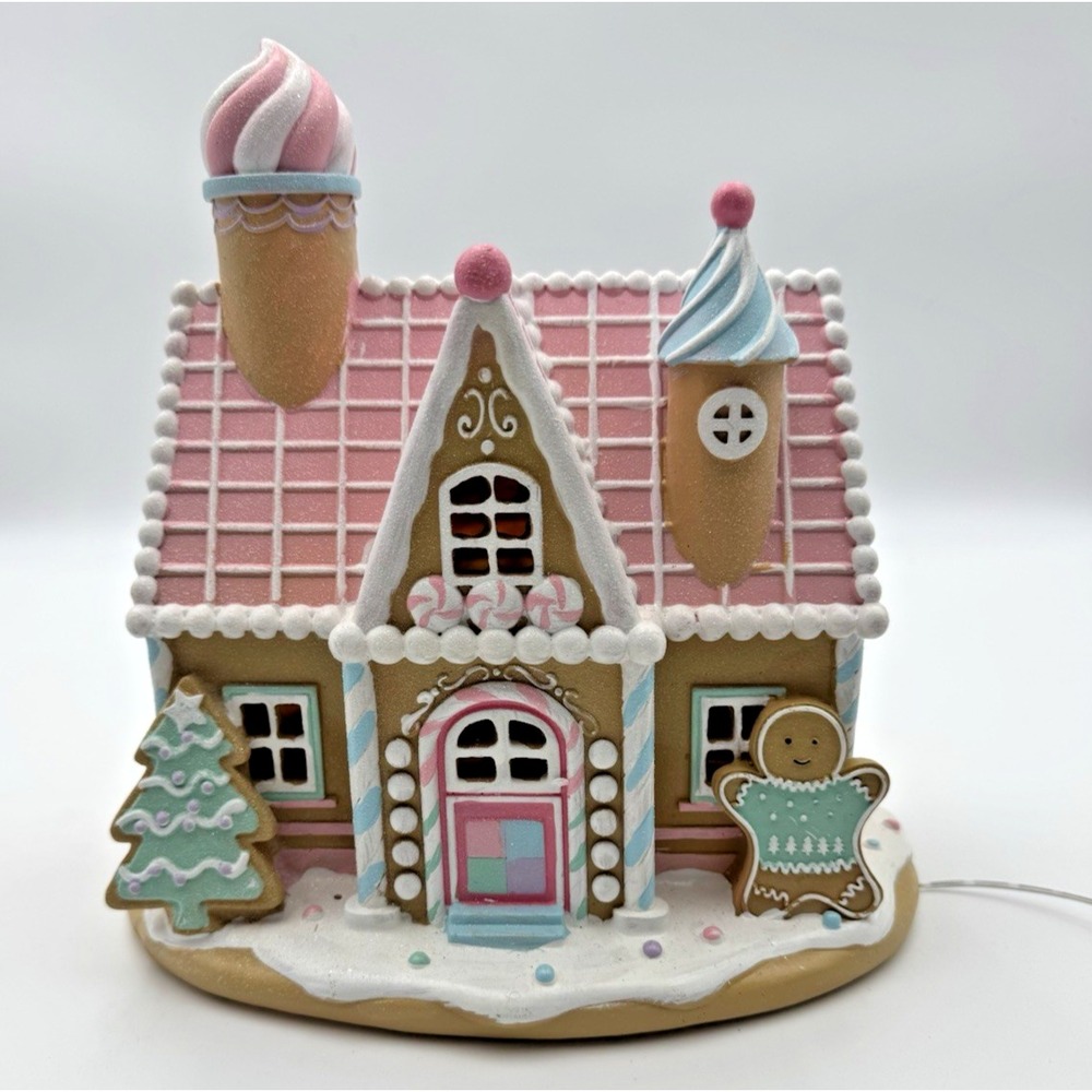 Robert Stanley Pastel LED Gingerbread House Christmas Decor 10.25" NEW